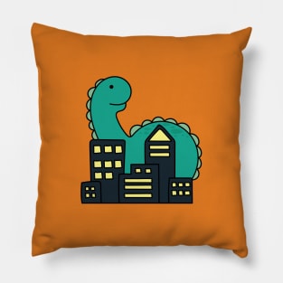 cute giant green monster brachiosaurus in the city Pillow