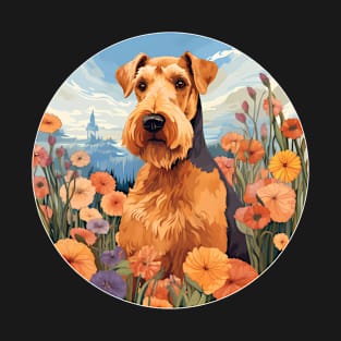 Airedale Terrier Colorful Flower Garden Dog Art T-Shirt