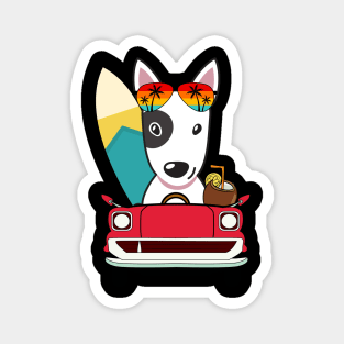 Surfer bull terrier driving to the beach Magnet