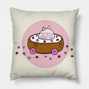 Valentine's Day Cat Donut Car with Heart Sprinkles (Pink) Pillow