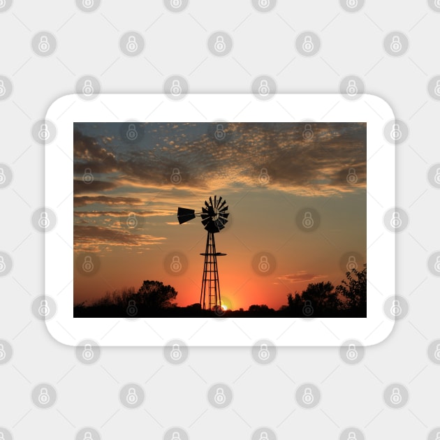 Kansas Country Windmill Blaze Orange Silhouette Magnet by ROBERTDBROZEK