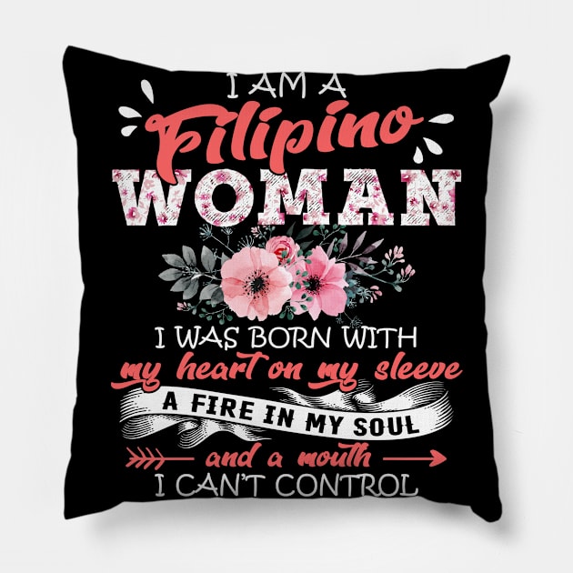 Filipino Woman I Was Born With My Heart on My Sleeve Floral Philippines Flowers Graphic Pillow by Kens Shop