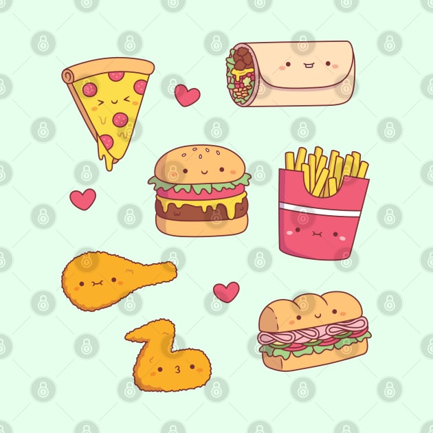 Cute Takeaway Food Doodles Pattern by rustydoodle