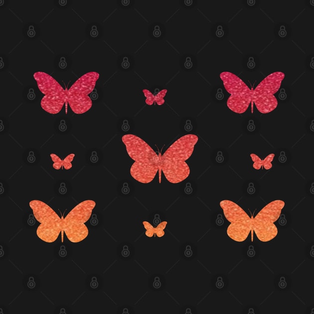 Red Orange Ombre Faux Glitter Butterflies by Felicity-K