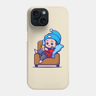 Cute Boy Operating Phone On Sofa Cartoon Phone Case