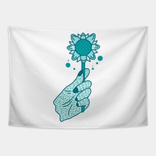 Hands Holding Blue Flowers Tapestry