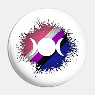 Paint Splatter Gender Fluid Pride Flag Triple Goddess Moon Symbol Pin