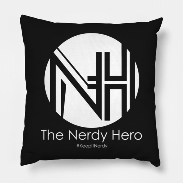 Nerdy Hero Logo (White) Pillow by NerdyHero