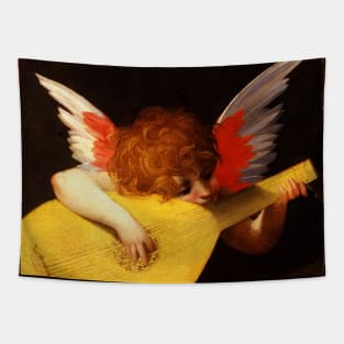 MUSIC MAKING LITTLE ANGEL Winged Cherub Playing Lute by Rosso Fiorentino Tapestry