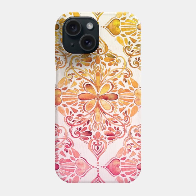 Sunset Art Nouveau Watercolor Doodle Phone Case by micklyn