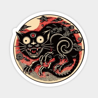 Black yokai cat monster Magnet