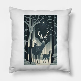 Family of Deer in the Forest at Winter Pillow