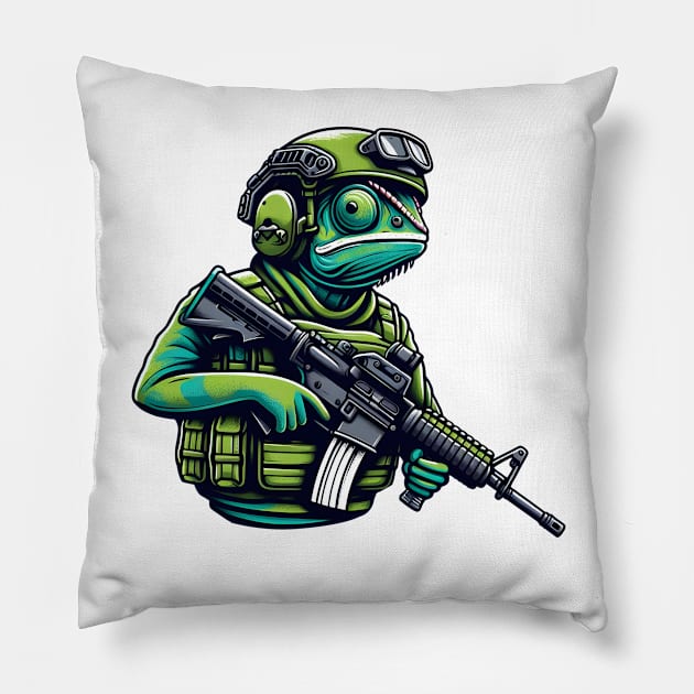 Tactical Cameleon Mastery Tee: Where Style Meets Stealth Pillow by Rawlifegraphic