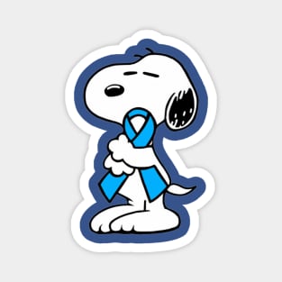 Dog Hugging an Awareness Ribbon (Light Blue) Magnet