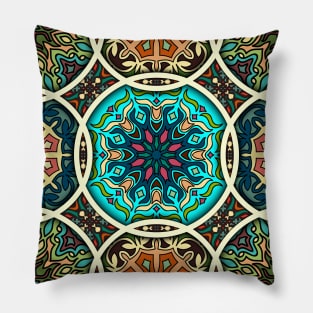 Vintage patchwork with floral mandala elements Pillow