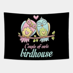 Couple of owls birdhouse Tapestry