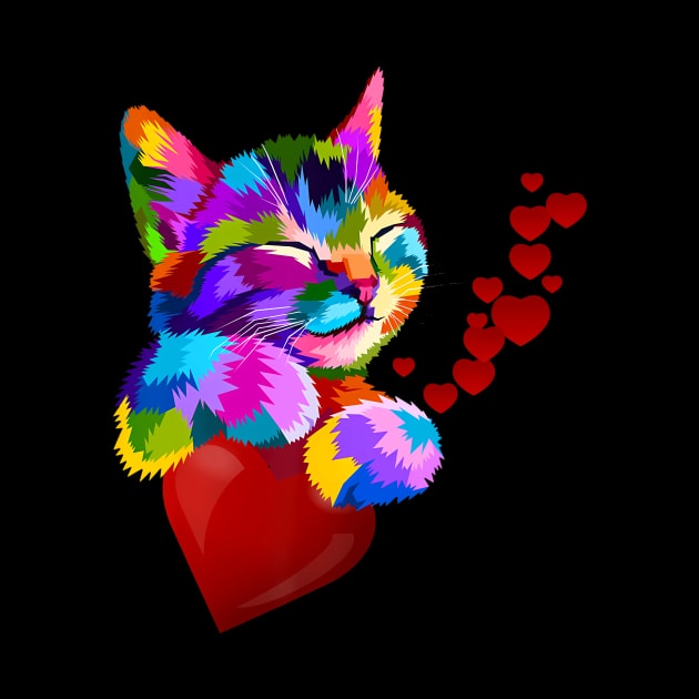 Cute Cat Colorful Funny Valentines Day Hearts Girls Kids by deptrai0023