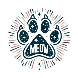 Colorful Cat Paw With Meow T-Shirt