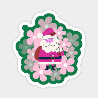 Retro vintage pink Santa Claus with vintage flower Magnet