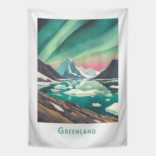 Retro Vintage Travel Enchanting Greenland Northern Lights Tapestry