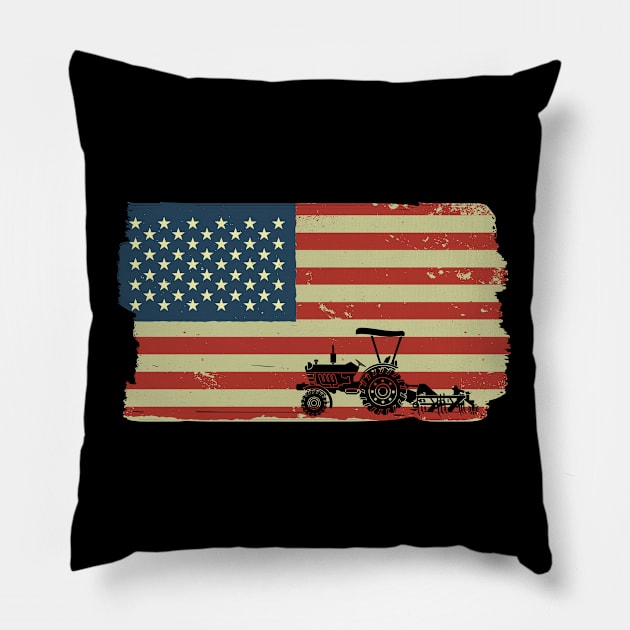 USA Flag Tractor American Farmer Pillow by tobzz