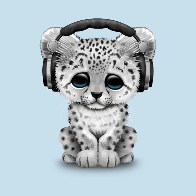 Cute Snow leopard Cub Dj Wearing Headphones by jeffbartels