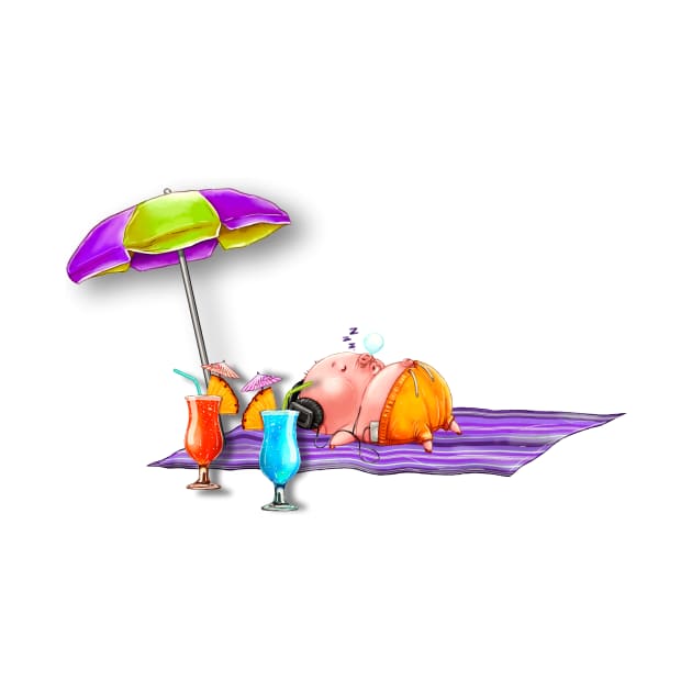 Pig on a Beach Blanket by TNMGRAPHICS