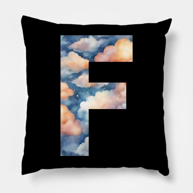 A pattern of cloud shapes filling the letter F Pillow by Studio468