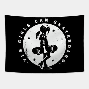 Yes Girls Can Skateboard Tapestry