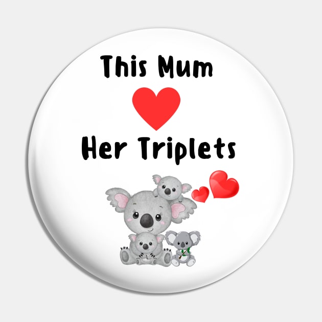 Triplet mum cute koala family Australia lover Mother’s Day Pin by Artstastic