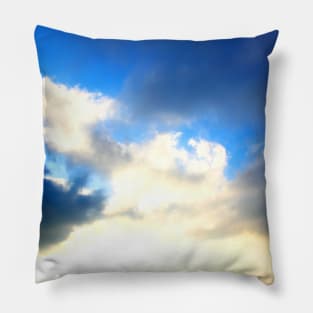 Blue sky covered with dark and light clouds Pillow