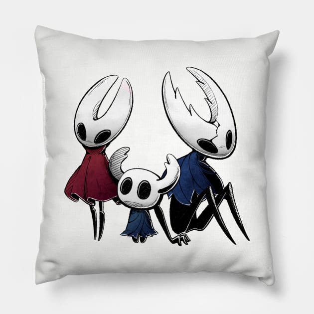 the knight, hornet, and the hollow knight trio Pillow by Quimser