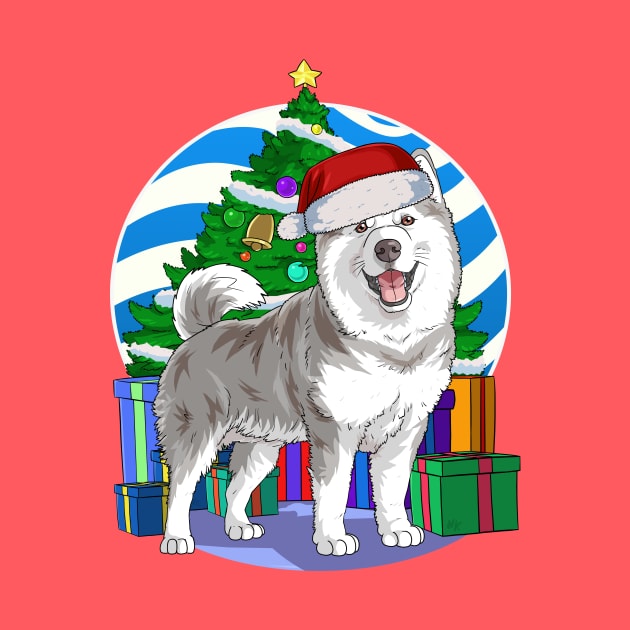 Alaskan Malamute Dog Cute Santa Christmas Gift by Noseking