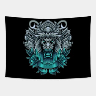 Angry Lion with neon color Tapestry