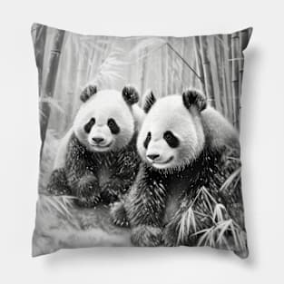 Panda Animal Discovery Wild Nature Ink Sketch Style Pillow