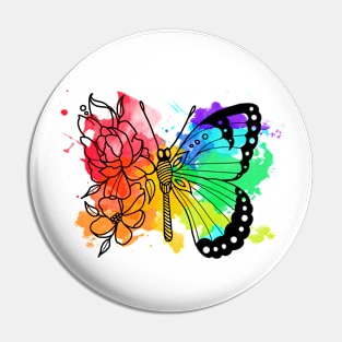 Butterfly with flowers watercolor print Pin