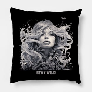 Stay Wild Girl With Wildflowers Natural Lovers Pillow