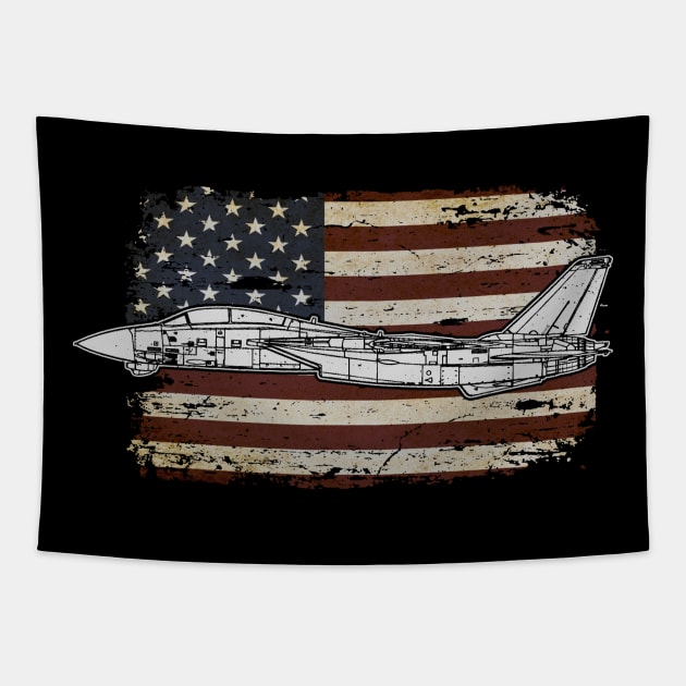 F-14 Tomcat Fighter jet Airplane Aircraft Plane American America Flag Tapestry by BeesTeez