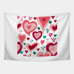 Red Pink Green Hearts with White Dots Tapestry