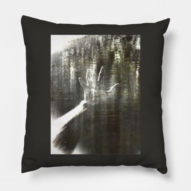 Digital collage, special processing. Reaching hand above water. Like pool. Very beautiful. Gray and green. Pillow by 234TeeUser234