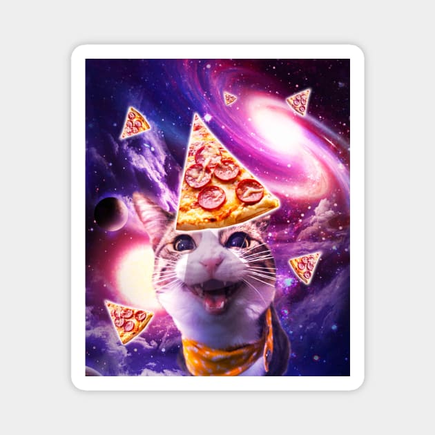 Space Galaxy Cat With Pizza Magnet by Random Galaxy