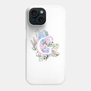 botanical monogram alphabet G hydrangea flowers Phone Case