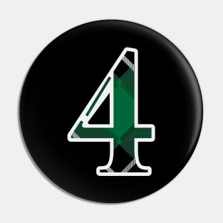 4 Sports Jersey Number Green Black Flannel Pin