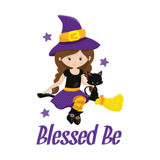Wicca Witch Design Blessed Be Pagan Gift Shirt Mug Decor Halloween Witch on a Broomstick Design T-Shirt