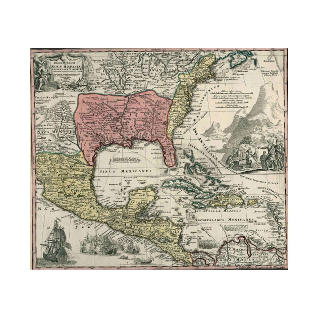 Vintage North America and Caribbean Map (1720) by Bravuramedia