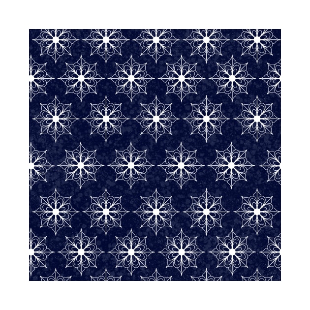 Snowflake Flower Pattern - Navy Blue by monitdesign