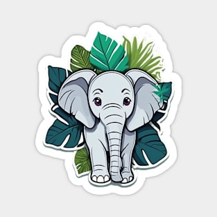 Baby Elephant And Palm Leaves Magnet