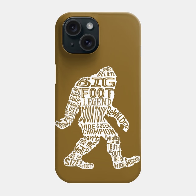 Bigfoot, Sasquatch Word Cloud Phone Case by Jitterfly