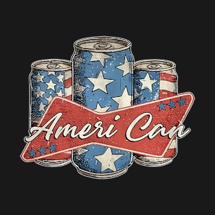 Retro Ameri Can Funny 4th of July Beer Patriotic USA flag T-Shirt