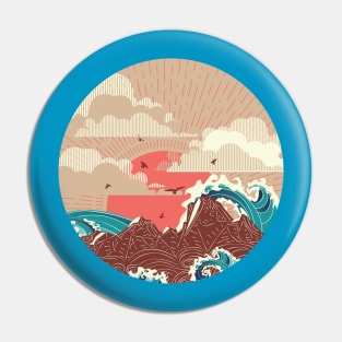 Big sea waves sunset Pin